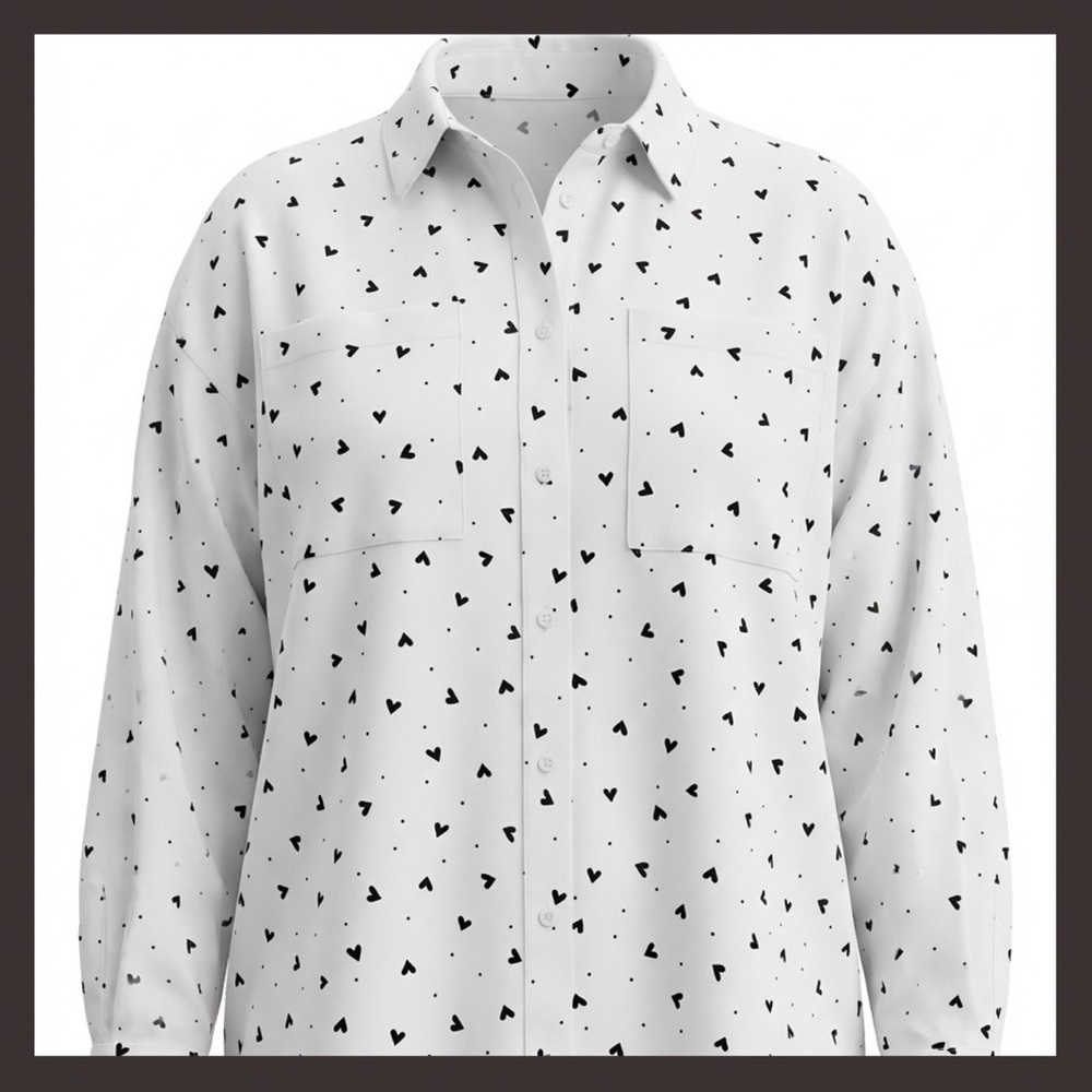 NWT! White Birch + size 3X. Oxford Button up w/ hearts and dots. Front Pockets - Picture 2 of 15
